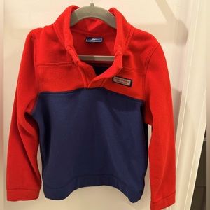 Boys Vineyard Vines fleece pullover, red and navy blue, so soft, 💯 polyester